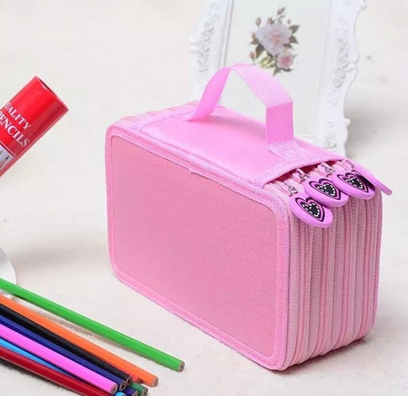 woobles 72 Count Slot Colored Pencil Carry Case Bag Large Capacity Oxford Multi-Layer Pencil Organizer with Cute Zipper(Pink) - Image 3